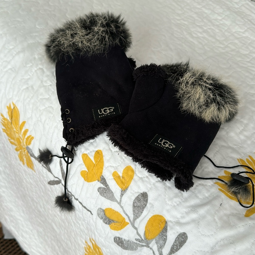 UGG fingerless leather fur gloves